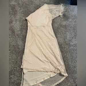 Beige Mesh Cover-Up Dress